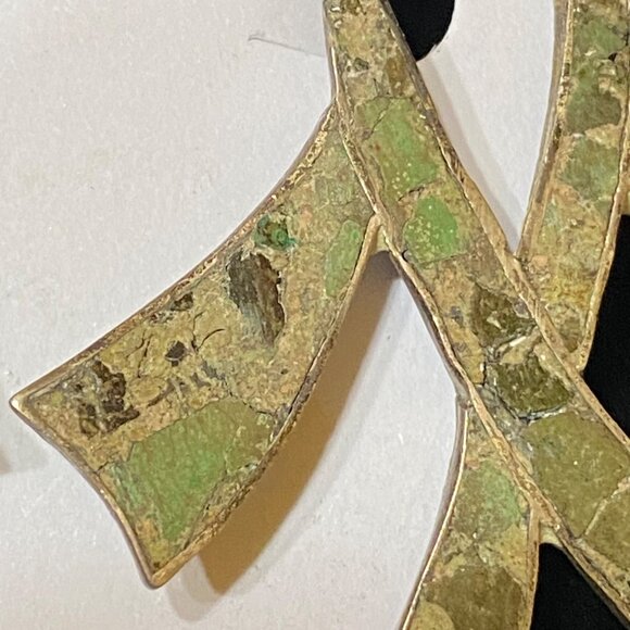 2.5" x 1.75" Vintage Mexican Taxco Sterling Silver & Crushed Stone Earrings - Picture 8 of 16